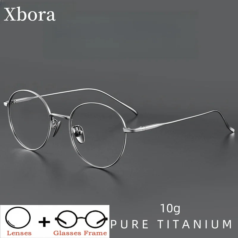 Xbora Fashion Round Optical Prescription Glasses Custom Reading Myopia Multifocal Titanium Alloy Eyewear For Men and Women 1644