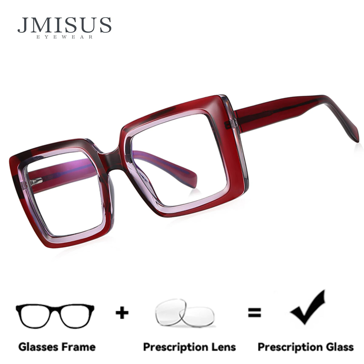 JMISUS Custom Large Square Prescription Glasses Women Handmade Acetate Unique Shape Photochromic Multifocal Optical Eyewear